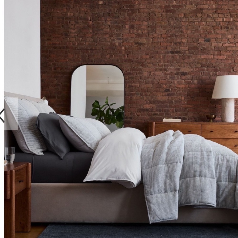 West Elm Comforter Set Full/Queen Heathered Grey Linear Stripe 3pc New